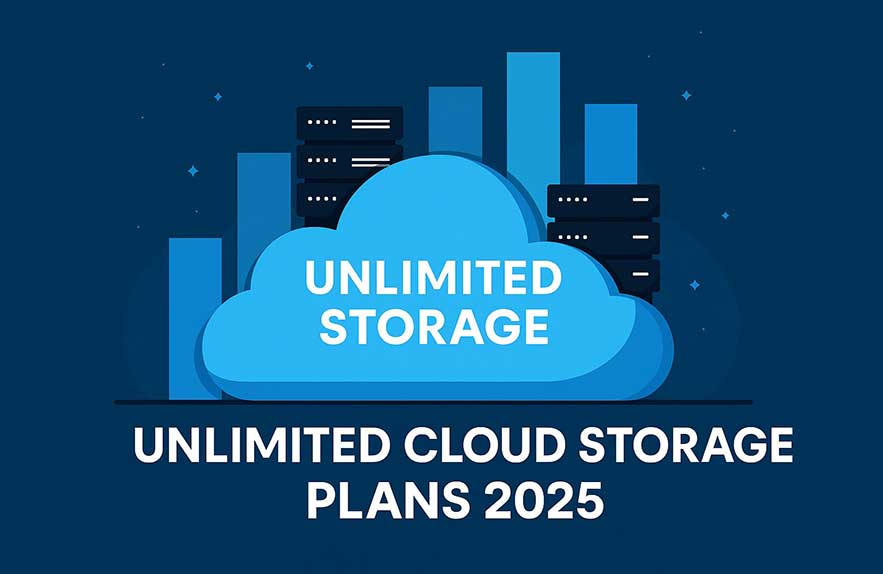 cheapest unlimited cloud storage options 2025 on dark background with growing server icons