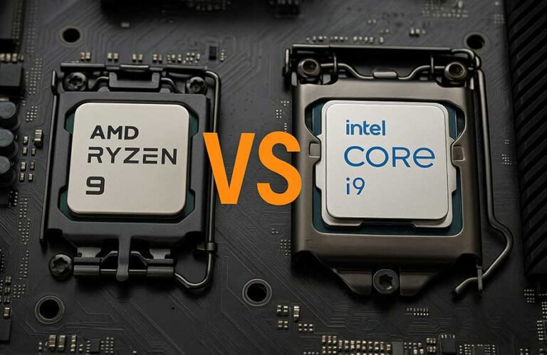 AMD Ryzen 9 vs Intel i9 processors side-by-side on motherboard