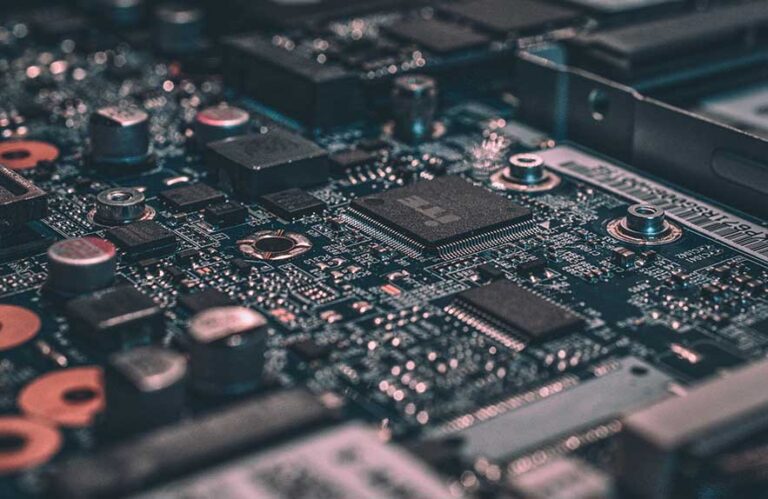 Close-up of circuitry showing components of atx vs micro atx motherboard