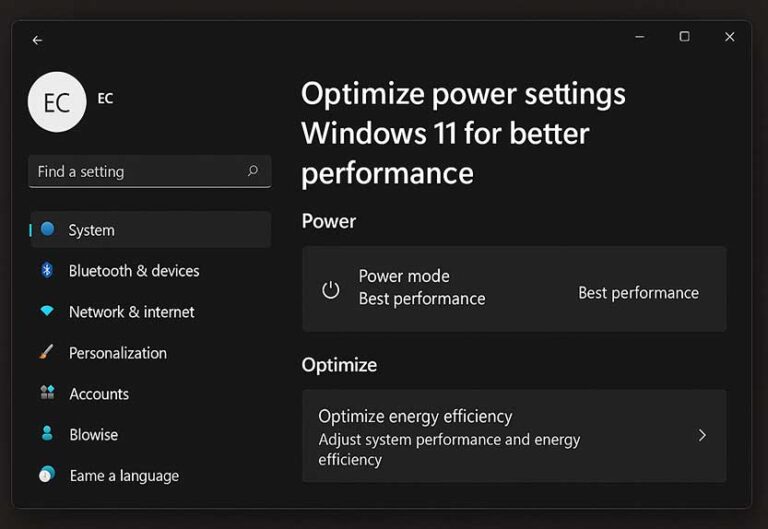 Optimize power settings Windows 11 for better performance